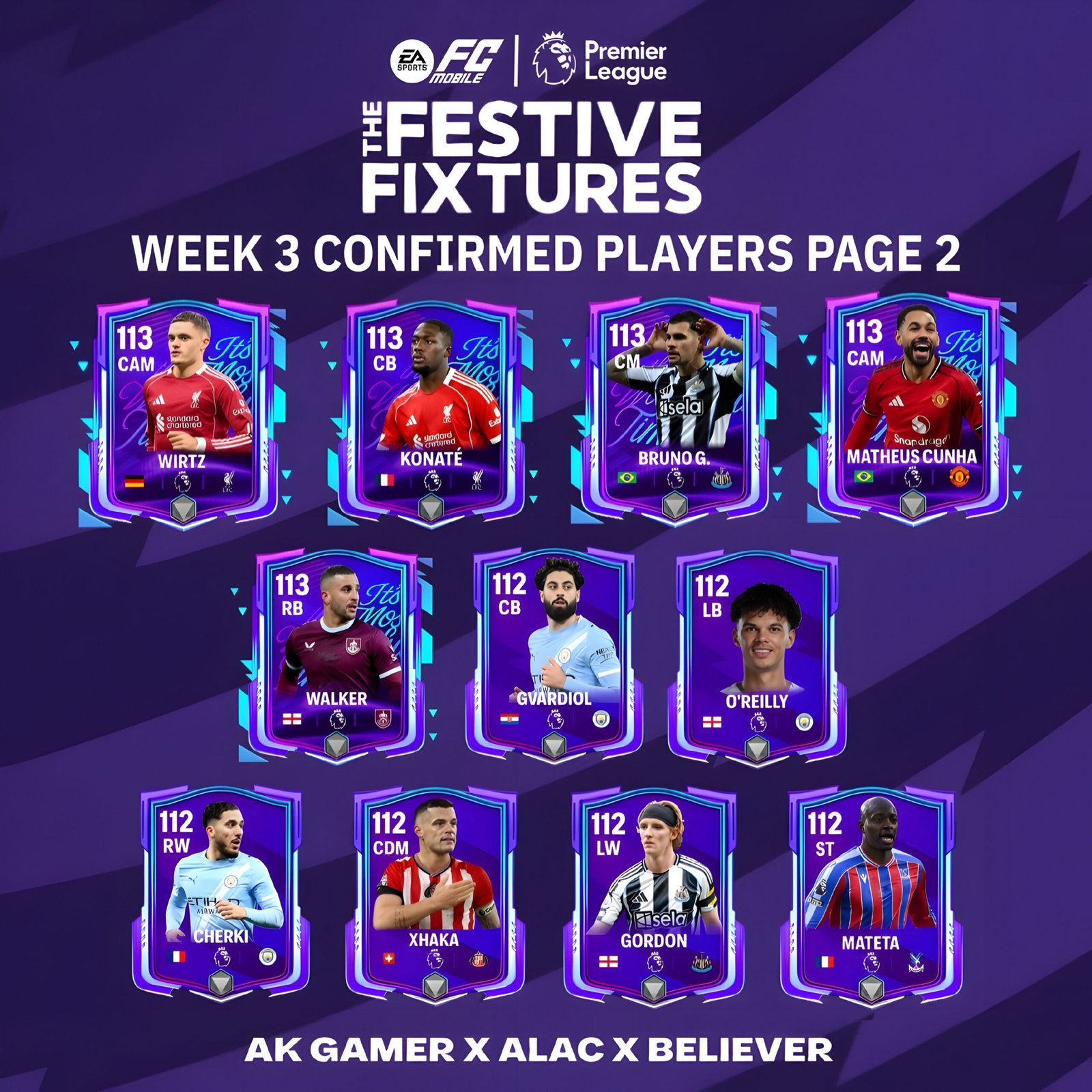 Week 3 Confirmed Players, Festive Fixtures