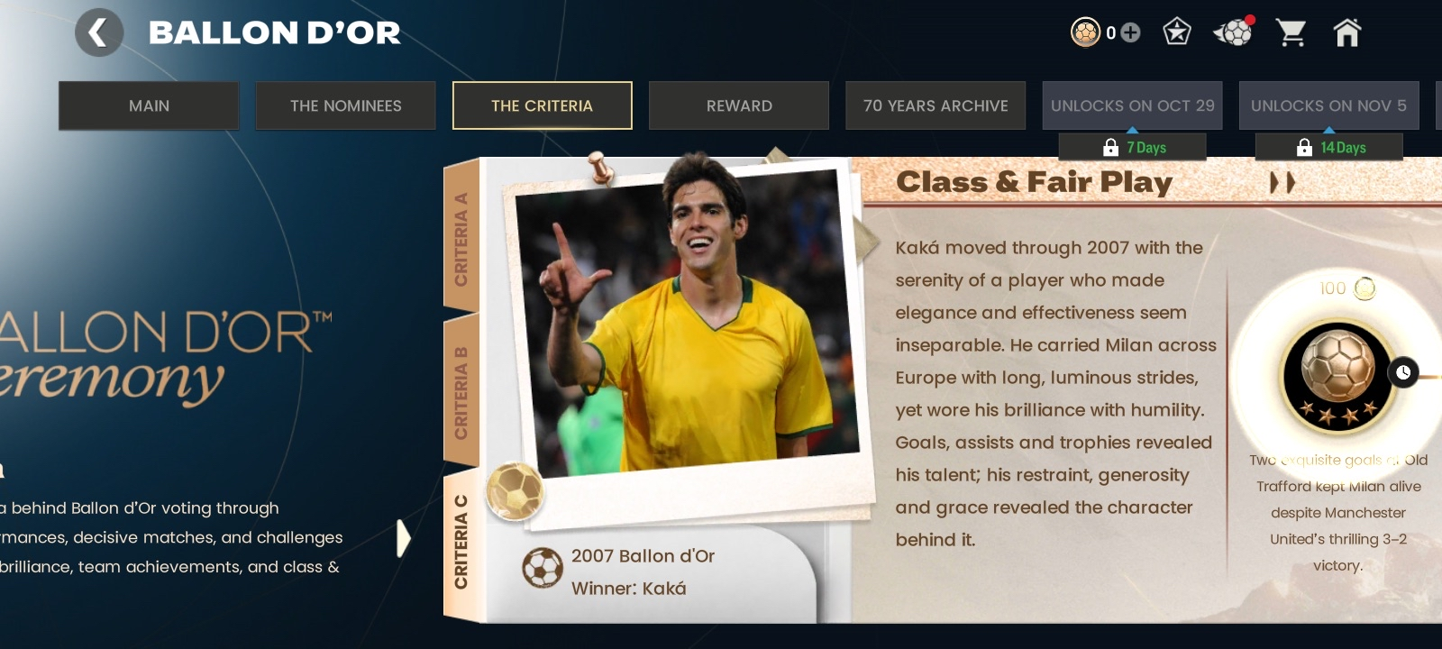 Criteria C Kaka Historic Matches