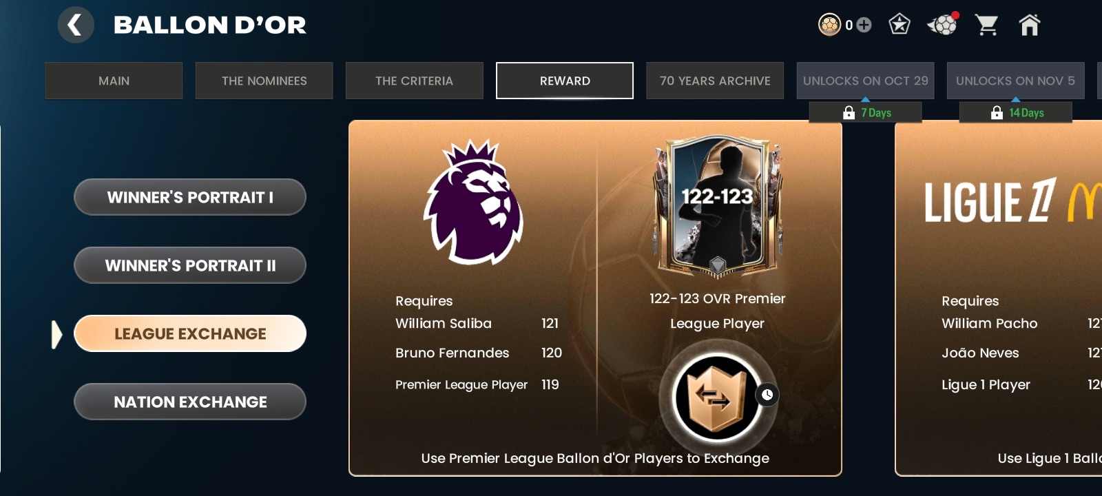 Ballon d Or League Exchange Tiers